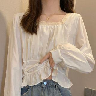 Ruched Lace Trim Blouse
