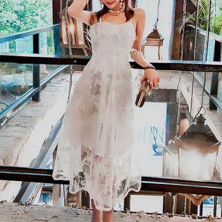 Spaghetti Strap Organza A-line Midi Dress