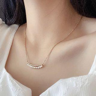 Freshwater Pearl Pendant Stainless Steel Necklace Fx179 - Gold - One Size