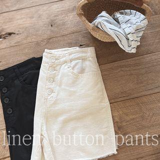 Button-up Fringed Cotton Shorts