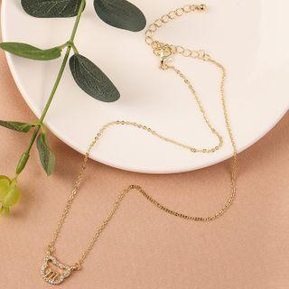 Rhinestone Bear Necklace 1pc - Gold - One Size