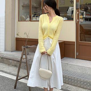 Beribboned Inverted-pleat Long A-line Skirt