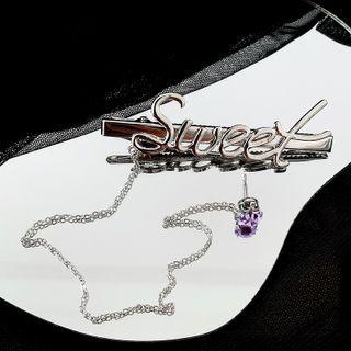 Rhinestone Stud Earring With Lettering Hair Clip Silver - One Size