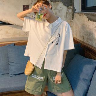Short-sleeve Printed Shirt / Lettering Wide Leg Shorts