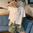 Short-sleeve Printed Shirt / Lettering Wide Leg Shorts