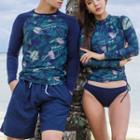 Couple Matching Leaf Print Rash Guard / Swim Shorts / Swim Bottom / Set