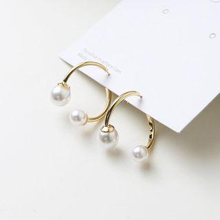 925 Sterling Silver Faux Pearl Open Hoop Earring As Shown In Figure - One Size