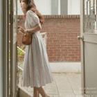 Puff-sleeve Stripe Long Dress Ivory - One Size