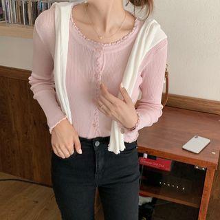 Lettuce Edge Rib Knit Cardigan