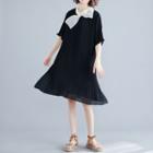 Short-sleeve Pleated Chiffon Dress As Shown In Figure - One Size