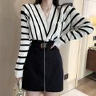 Striped Sweater / Zip Mini A-line Skirt