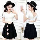 Set: Short Sleeve Cross-back Top + Heart A-line Skirt