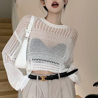 Pointelle Knit Crop Top White - One Size