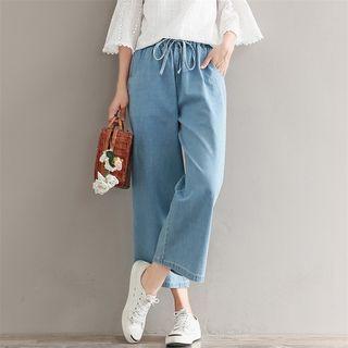 Drawstring Plain Wide-leg Jeans