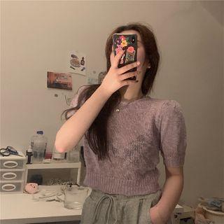 Short-sleeve Cropped Knit Top Violet - One Size