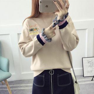 Frilled Cuff Embroidery Sweater
