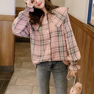 Plaid Blouse Plaid - Pink - One Size