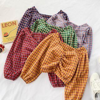 Plaid Cropped Blouse