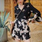 Bell-sleeve Printed Wide Leg Playsuit