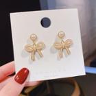 Faux Pearl Bow Dangle Earring E1928 - 1 Pair - Gold - One Size