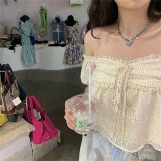 Puff-sleeve Off-shoulder Blouse Beige - One Size