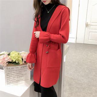 Tie-waist Hooded Knit Coat