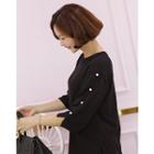 Round-neck Faux-pearl Beaded T-shirt
