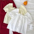 Single-breasted Ruffled-trim Square-neck Short-sleeve Blouse