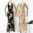Open-back Sequined Halter Maxi Mermaid Evening Gown