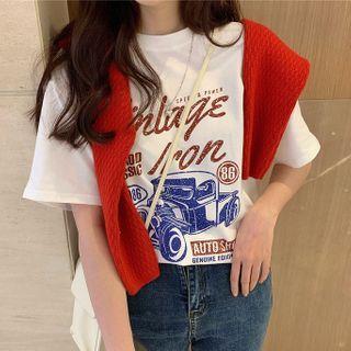 Short-sleeve Car Print T-shirt White - One Size