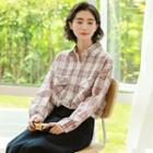 Plaid Long-sleeve Flap-pocket Shirt As Shown In Figure - One Size