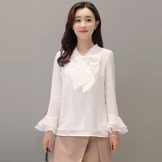 Tie-neck Bell-sleeve Shirt