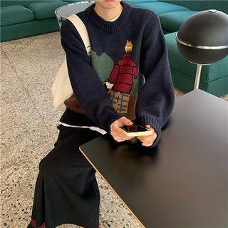 Cartoon Sweater Navy Blue - One Size