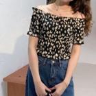 Off-shoulder Flower Printed Top As Shown In Figure - One Size