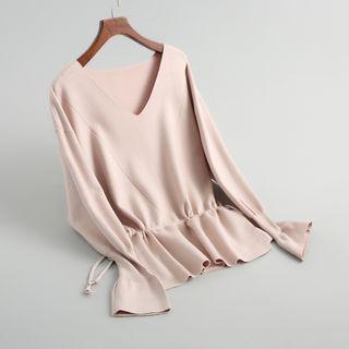 Drawstring Waist V-neck Sweater