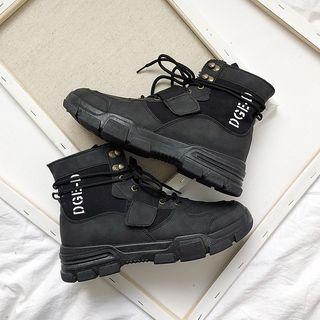 Lettering Lace Up Short Boots