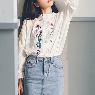 Long-sleeve Ruffled Embroidered Shirt