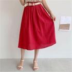 Linen Blend Midi Skirt With Belt