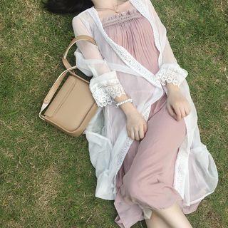 Lace Trim Chiffon Long Light Jacket