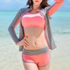 Set: Long-sleeve Zip Rashguard + Tankini Top + Swim Shorts