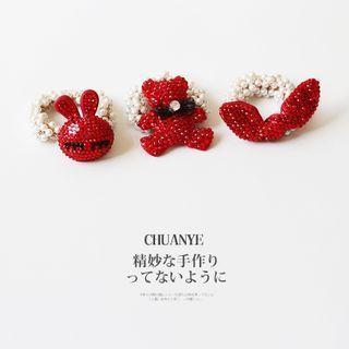 Rhinestone Faux Pearl Bear Hair Tie