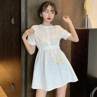 Ruffle Short-sleeve A-line Chiffon Dress White - One Size