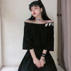 3/4-sleeve Off-shoulder Lettering T-shirt Dress