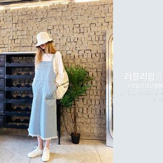 Denim Long Overall Dress Light Blue - One Size