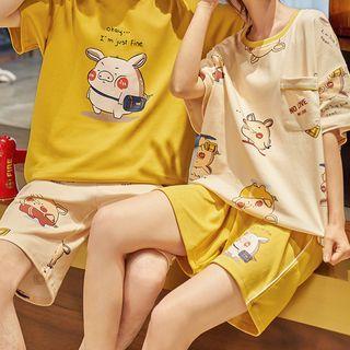 Couple Matching Loungewear Set : Short-sleeve Pig Print Top + Shorts