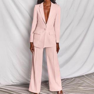Set: Plain Blazer + Wide Dress Pants
