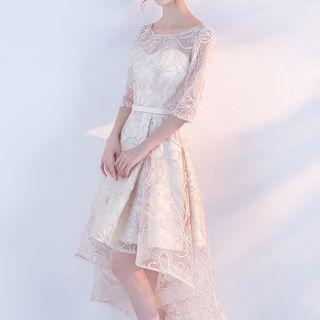 Elbow-sleeve High-low Cocktail Dress
