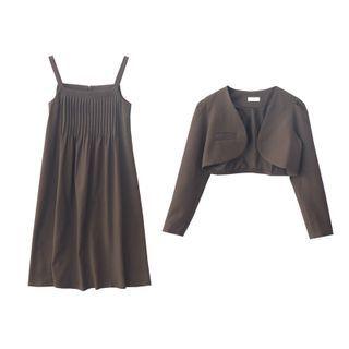 Set: Cropped Blazer + Spaghetti Strap A-line Dress