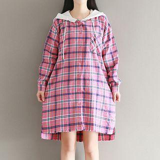 Plaid Long-sleeve Hooded Dress