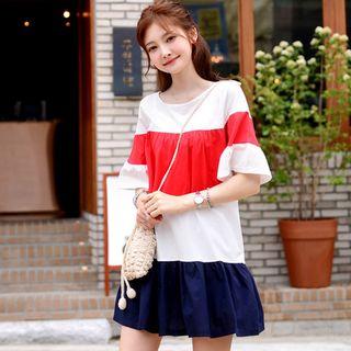 Color-block Pleated-hem T-shirt Dress